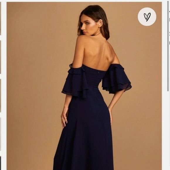 NEW Lulu's Navy Off-the-Shoulder Ruffled Maxi Dress Gown Size Large - Picture 3 of 11